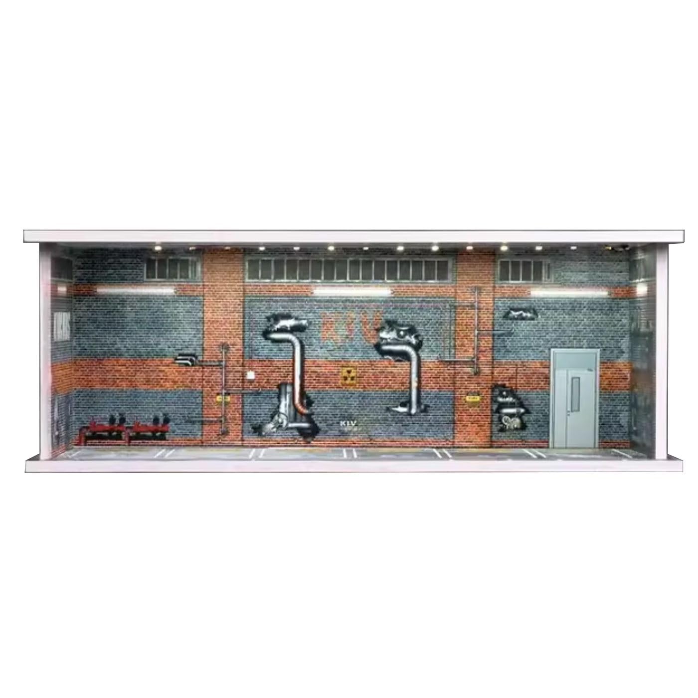 Photo 1 of 1/64 Model Car Display Case Diecast Diorama Garage?Simulated Parking Lot Model Miniature Scene Parking Lot PVC Assembly with Light Parking Space Model Display Frame Toy Display Box (Grey)