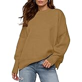 Womens Crewneck Batwing Long Sleeve Sweaters Fall 2025 Oversized Side Slit Ribbed Knit Sweaters Pullover Tops