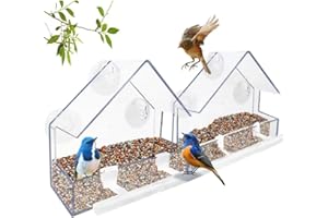 WLLKOO Window Bird Feeder 2 Pack, Bird House for Outside with 4 Rod, Small Acrylic Window Bird Feeder with Strong Suction Cup
