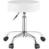 VEVOR Rolling Stool with Wheels, 450 LBS Weight Capacity Round Rolling Stool Chair, Height Adjustable Thickened PU Leather Swivel Stool for Salon, Spa, Massage, Tattoo, Clinic, White
