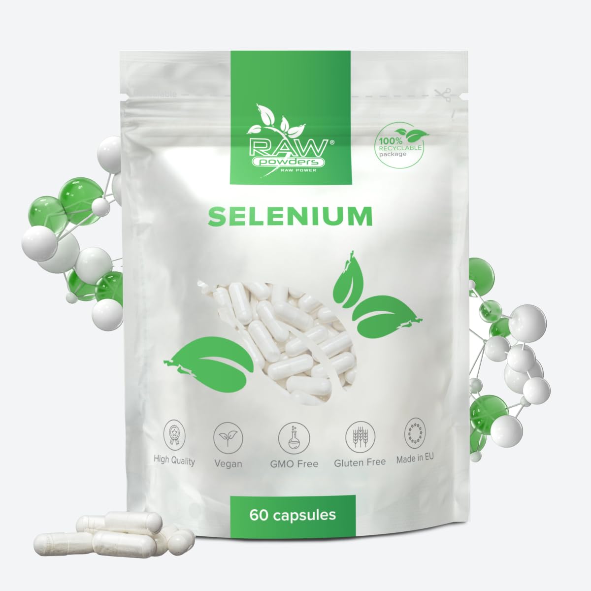Selenium 200mcg (Selenomethionine) – High Strength | Immune, Thyroid, Hair & Nail Support | 60 Vegan Capsules, 2 Months Supply | Raw Powders