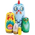 Bits and Pieces - "Hazel & Friends Nesting Chickens - Hand Painted Wooden Nesting Dolls - Matryoshka - Set of 5 Dolls from 5-1/2" Tall