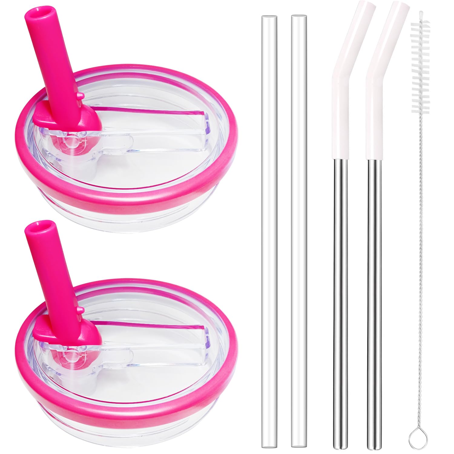 Photo 1 of 2 Pack 40 oz Flip Straw Lid Replacement Fit for Stanley Quencher Tumbler with Stainless Steel Straws?Leak Proof Splash Resistant Lids for Stanley Cup (RED)