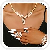 Yean Gold Leaf Jewelry Set Rhinestone Bridal Necklace and Earring Dangle Bracelet Set for Women