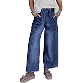 SHEWIN Women's Wide Leg Jeans High Waisted Baggy Jeans Stretchy Drawstring Denim Pants