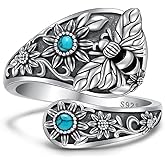 Iringnier Bee Ring Bee Spoon Rings for Women Sterling Silver Sunflower Spoon Jewelry Turquoise Sunflower Adjustable Thumb Jewelry Gifts Birthday Gifts