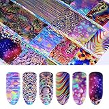 CoulorButtons 16 Pcs Bubble Stripe Starry Holographic Gradient Nail Foil Laser Manicure Nail Art Transfer Sticker