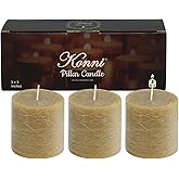 KONNI Wax Yellow Pillar Candles Set of 3, 3"x 3" Unscented Pillar Candles Bulk, 30 Hours Long Burning Candles, Smokeless&Dripless Large Round Candle for Wedding, Home Decoration, Parties, Spas, Dinner