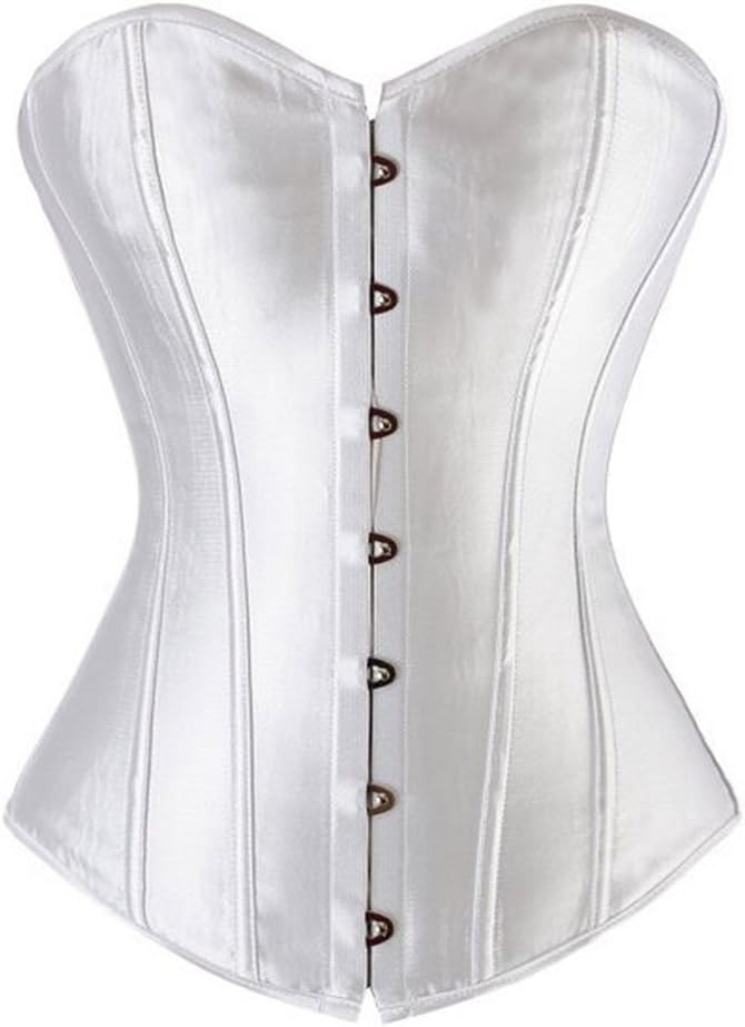 BLFWomen Satin Plain Pure Black Bustier Top Burlesque Basque Shaper Boned Corset (Plain White, M/UK 8)