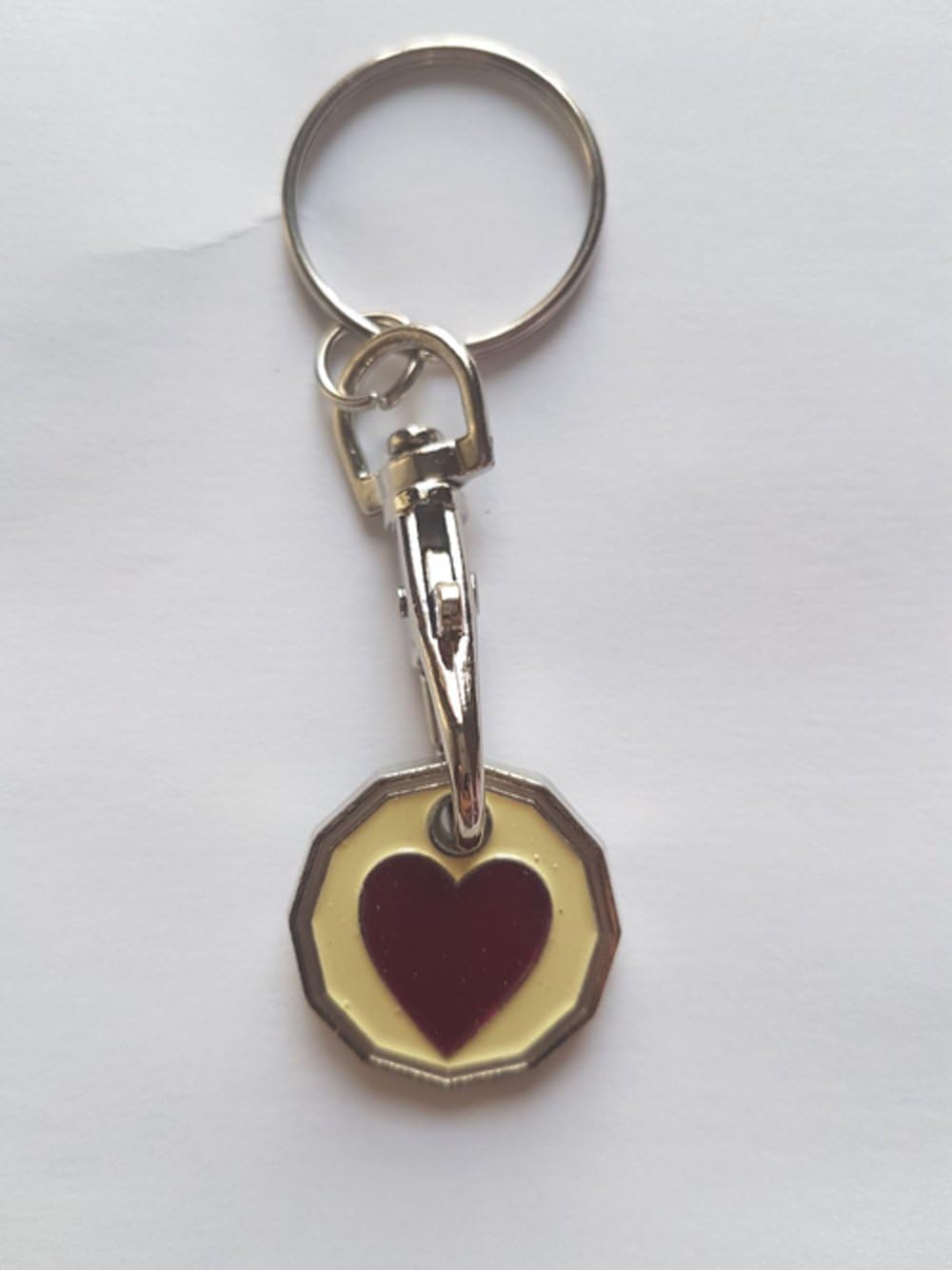 NEW SHAPE FABULOUZ 12 Sided Trolley Token ยฃ1 Coin Pound Shopping Key Ring Clasp Supermarket Locker Gift(HEART DESIGN)