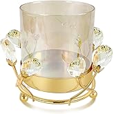 YIUTOYILY Gold Hurricane Candle Holder with Crystal Accents & Windproof Glass Lid - Elegant Gold Pillar Candle Holder for Wedding, Dinner & Party Table Decor