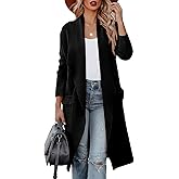 Women's Open Front Knited Loose Cardigan Casual Long Sleeve Draped Knit Pockets Long Jackets Sweater