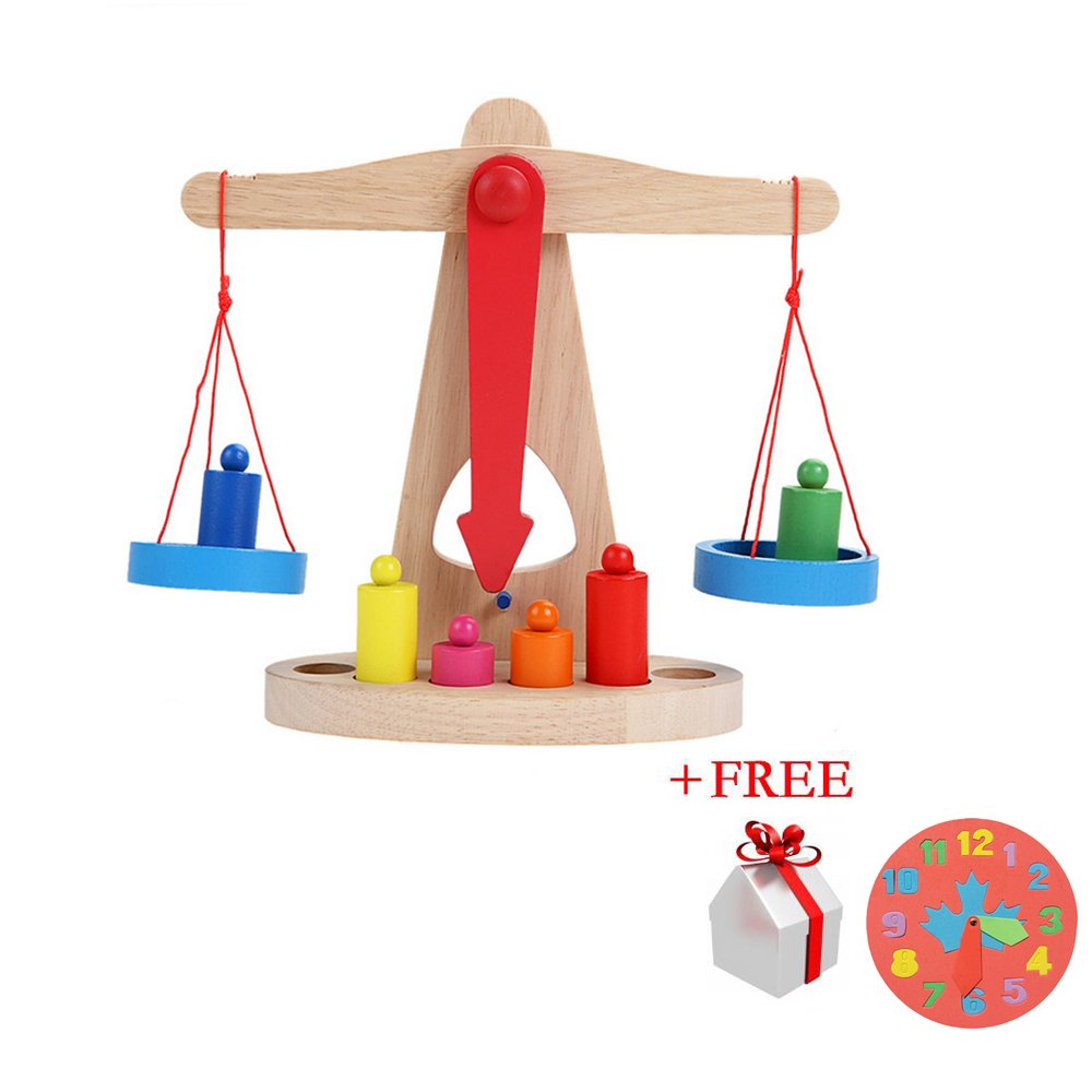 Children Toy Balance Scale w/ Wooden Weights Toys & Games