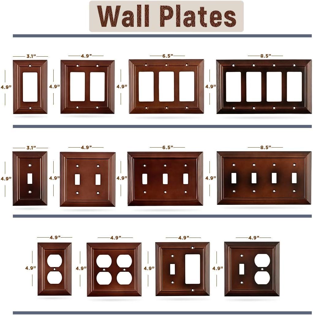Pack of 4 Wall Plate Outlet Switch Covers by SleekLighting | Decorative Dark Brown Mahogany Look | Variety of Styles: Decorator/Duplex/Toggle / & Combo | Size: 1 Gang Duplex - - 