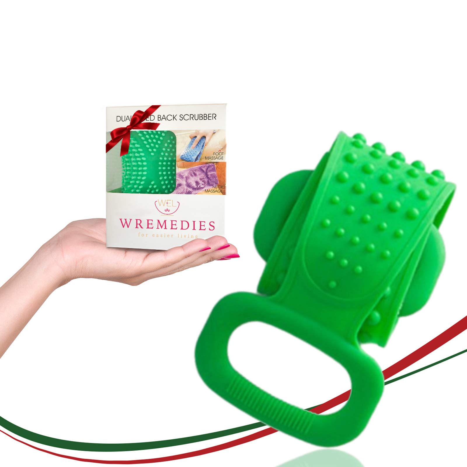 Wremedies for Easier Living Silicone Dual Sided Back Scrubber Body Wash Shower Exfoliating Deep Clean Massage Cleansing Pad Scrub Back Acne Bath Cleanser Ideal for Men and Women (Green)