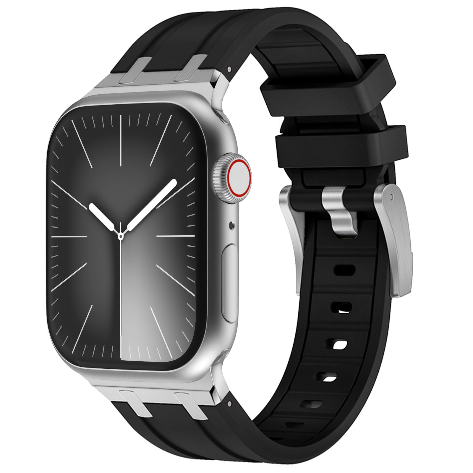 WINGLE 49mm 46mm 45mm 44mm 42mm(series 3) for Apple Watch Strap,Liquid Silicone Rubber Strap Replacement band for iWatch Ultra 3/Ultra 2 1/SE 3 2 1/Series 11 10 9 8 7 6 5 4 3 2 1,Silver/Black