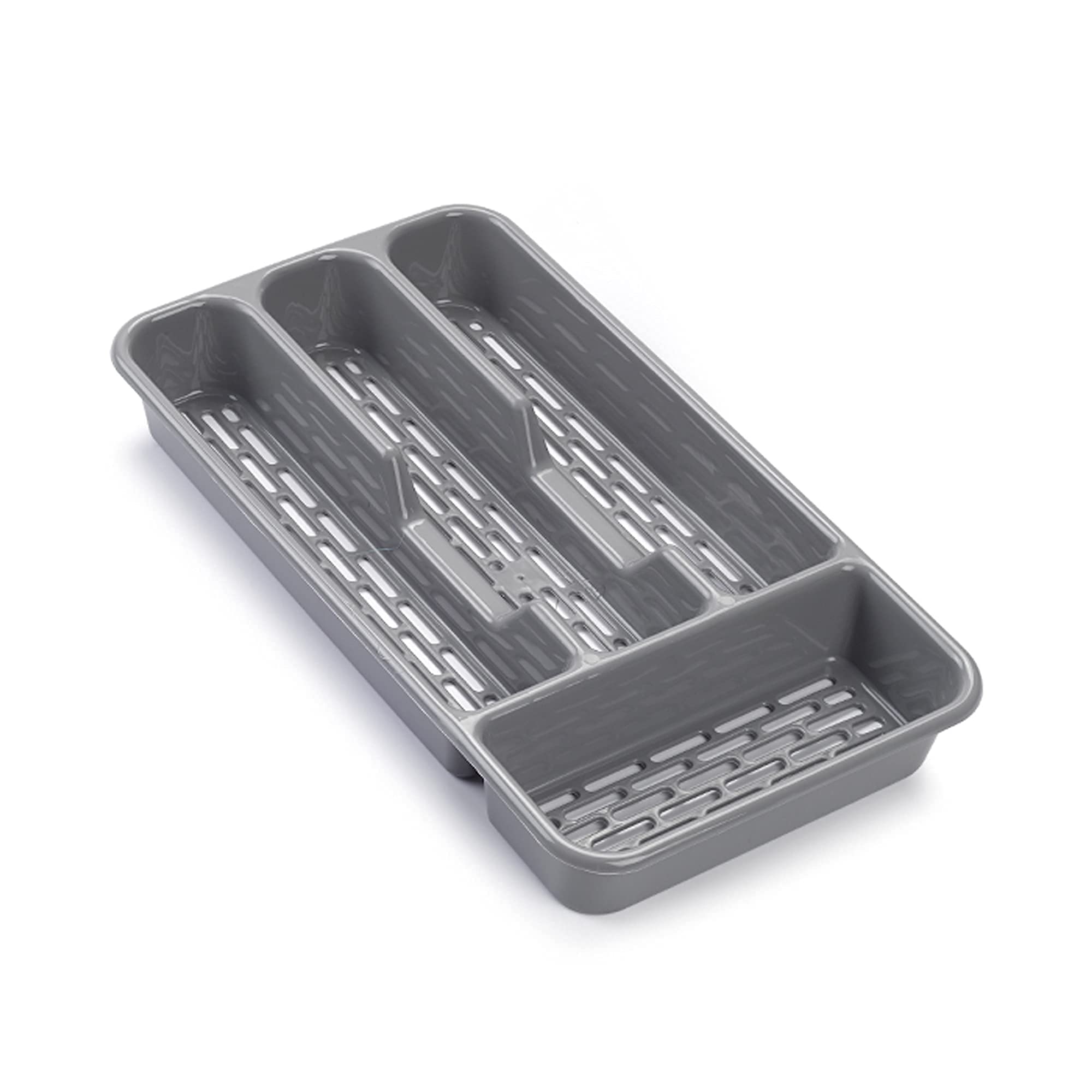 PLASTIFIC Large CUTLERY TRAY Utensils Spoon Fork Holder Flatware Organiser for Kitchen Organiser Strong Plastic Drawer Sliding Tidy (33 x 17.5 x 4.3 slim, Light Grey)