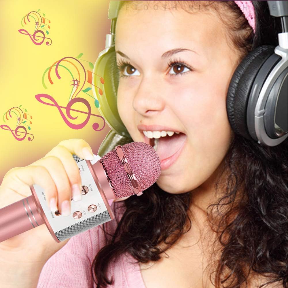 Toys For 7 8 9 10 11 Years Old Girls,Best Present Gifts For 6-15 Years Old Girl Boy,Bluetooth Wireless Karaoke Machine, Party Favor for Teen Boys Girls Toys Age 4-12 Gifts Toys for Teens Boy Rose Gold: Toys & Games