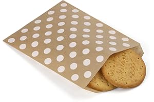 BagDream 5.5x7.75 Inches Kraft Paper Bags Pack of 100 Flat Paper Greaseproof Envelopes for Snack, Cookie, Popcorn Bags Brown Dot