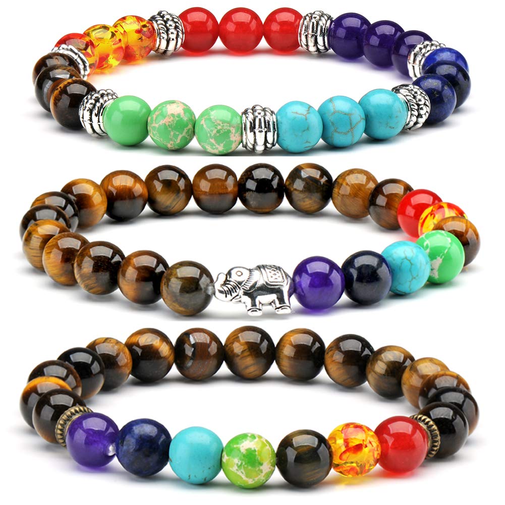 Senlinmu 3 PCS 7 Chakra Stone Meditation Mala Buddhist Prayer Zen Buddhism Reiki Energy Healing Therapy Yoga Bracelets