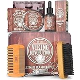 Viking Revolution Ultimate Grooming Kit for Men - Boar Brush, Wood Comb, Sandalwood Balm & Oil, Scissors for Beard & Mustache