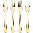 Prestee 100 Gold Plastic Forks Heavy Duty - Elegant Disposable Gold Utensils - Fancy Plastic Silverware for Weddings and Holidays - Heavyweight 7 Inch Gold Forks for Christmas and Special Occasions