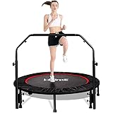 FirstE 48" Foldable Fitness Trampolines, Rebound Recreational Exercise Trampoline with 4 Level Adjustable Heights Foam Handra