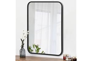 AOAOPQ Small Wall Mirrors Rectangular Frame Mirror Decor Rounded Corner Horizontal or Vertical Hangs Mirror for Home Farmhouse Living Room Dining Bedroom Entryway Washroom Black