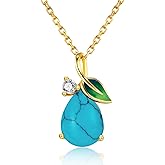 Leva Jewkis Birthstone Necklace 925 Sterling Silver Enamel Leaf Pendant 18K Gold Plated Necklace Teardrop Gemstone Christmas Jewelry Gifts for Her Mom Women