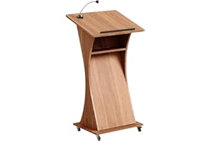 Mobile Wooden Lectern Podium with Locking Wheels - Adjustable Rolling Pulpit Stand for Church, Classroom, Seminar - Walnut/Gr