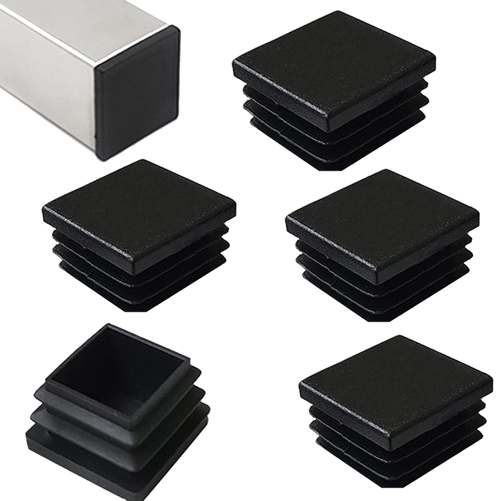 HJYZY Square Plastic Plug Insert 80 x 80mm Black Square Tubing Plastic Plug for Metal Tubing Fence Glide Insert for Pipe Post Chairs and Furnitures 6pcs