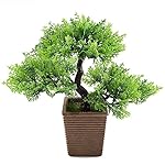 GTidea 10.6 inch Artificial Cedar Bonsai Trees Fake Potted Plants indoor Evergreen Home Office Table Feng Shui Greenery Decor