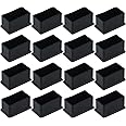 16PCS Antrader Rectangle Shaped Rubber PVC Furniture Pads Table Chair Leg Foot End Caps Covers Protectors 1" x 2",Black