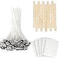 Gunlar Candle Wicks 100Pcs with 10 Candle Wick Holders & 100 Glue Stickers, Pre-Waxed Cotton Threads Low Smoke Candle Wick fo