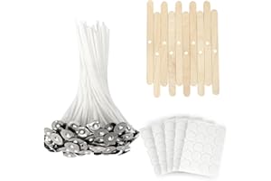 Gunlar Candle Wicks 100Pcs with 10 Candle Wick Holders & 100 Glue Stickers, Pre-Waxed Cotton Threads Low Smoke Candle Wick fo