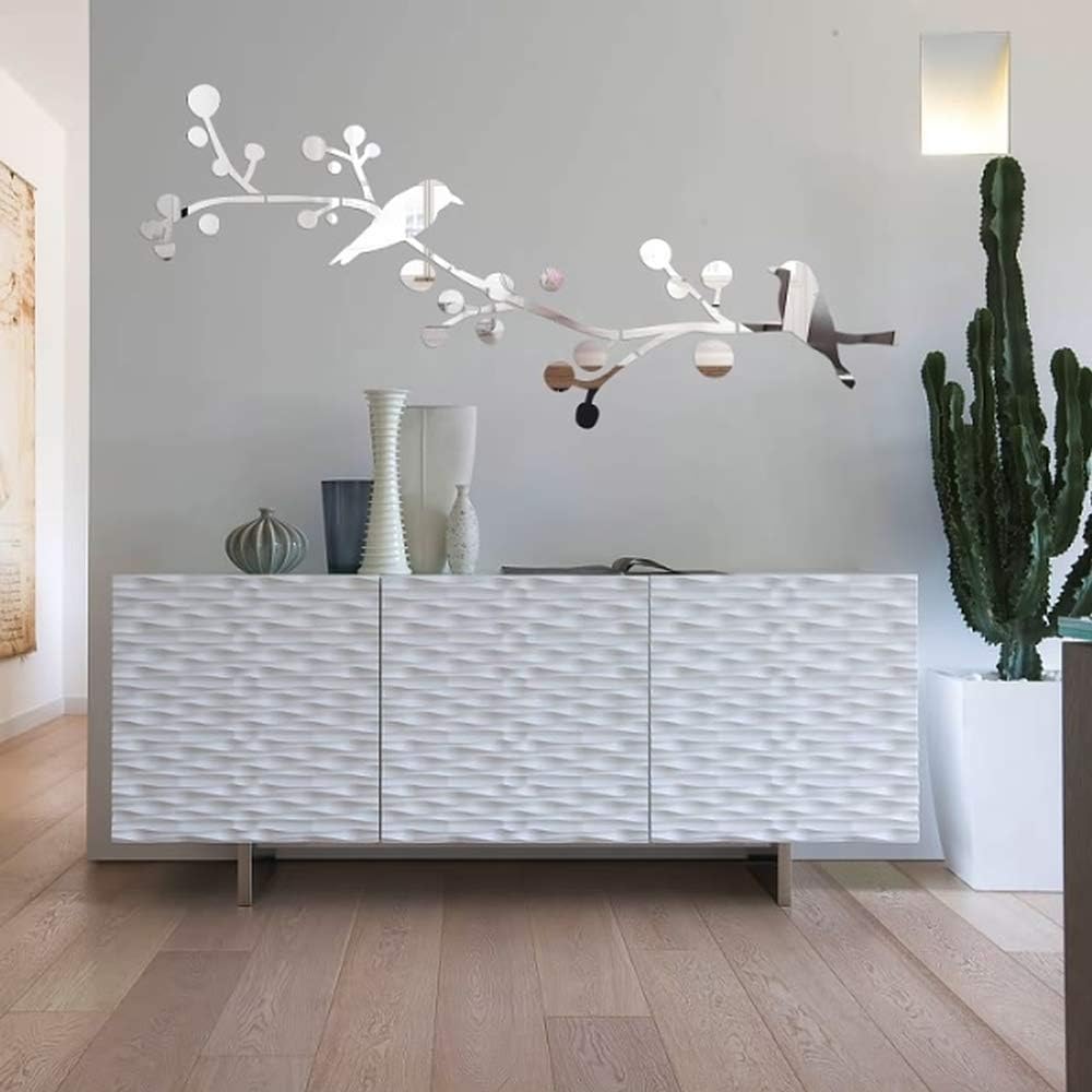 BackgroundTurnOver Mirror Stickers Sticker Bathroom Decor 3D Long Full Body Wall Mirrored Room Wallpaper for Walls in Rolls Sticky Paper 2020 Dropshipping Bird Branch Twig