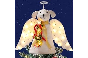iHeartDogs Christmas Tree Topper Decoration - The Original Dog ‘Christmas Miracle’ Angel Dog Tree Topper LED Lighted Poinsettia Garland & Wings Decor Ornament, Holiday Decoration