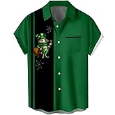 Men's St Patricks Day Shirt Funny Green Clover Saint Pattys Day Shirts Short Sleeve Button Down Shirt