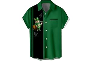 WHO IN SHOP Men's St Patricks Day Shirt Funny Green Clover Saint Pattys Day Shirts Short Sleeve Button Down Shirt