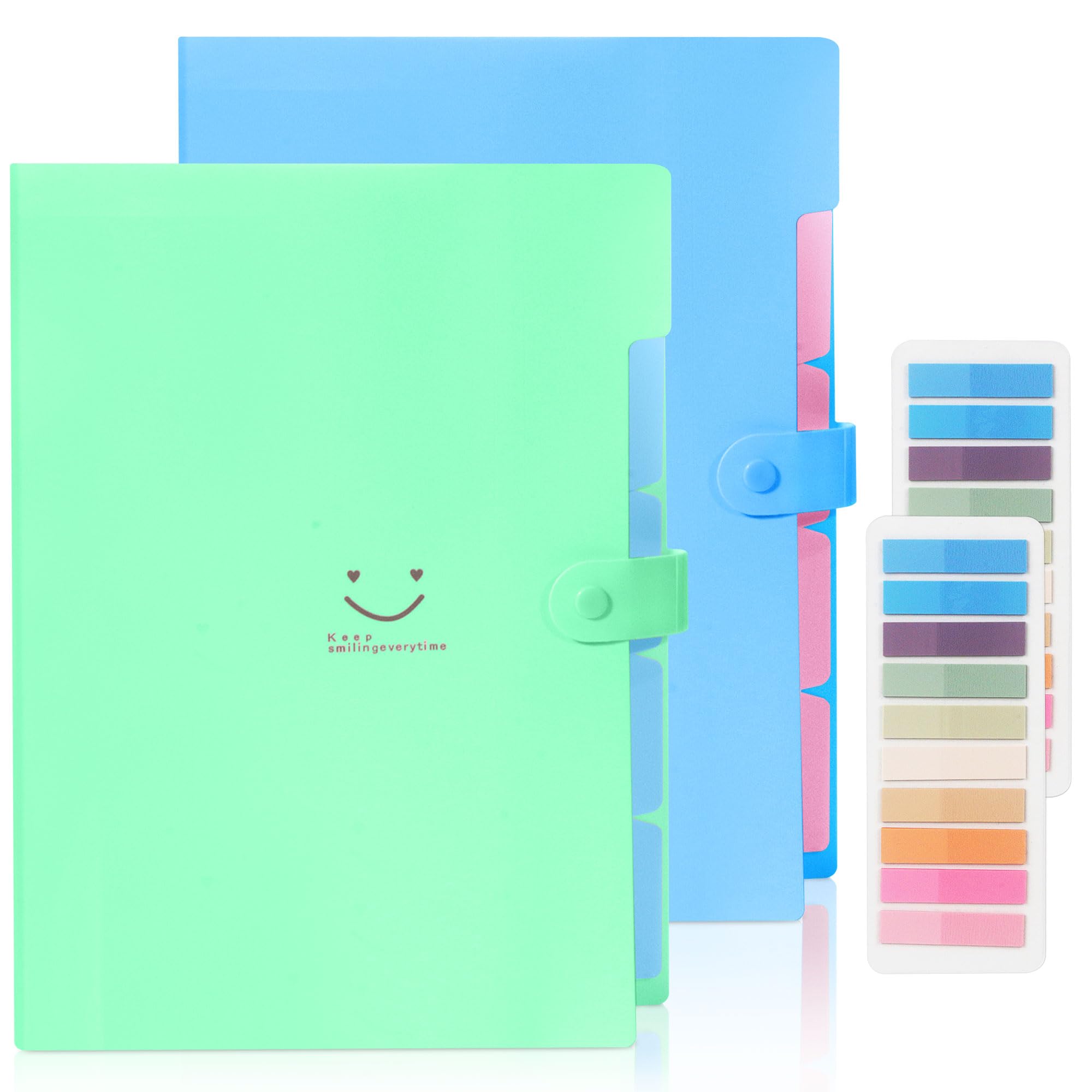 Pack of 2 A4 Document Folders, Expanding Binder Folder A4 with 400 Labels, 5 Compartments A4 Folder with Press Stud for Home, Office Supplies, School and Travel