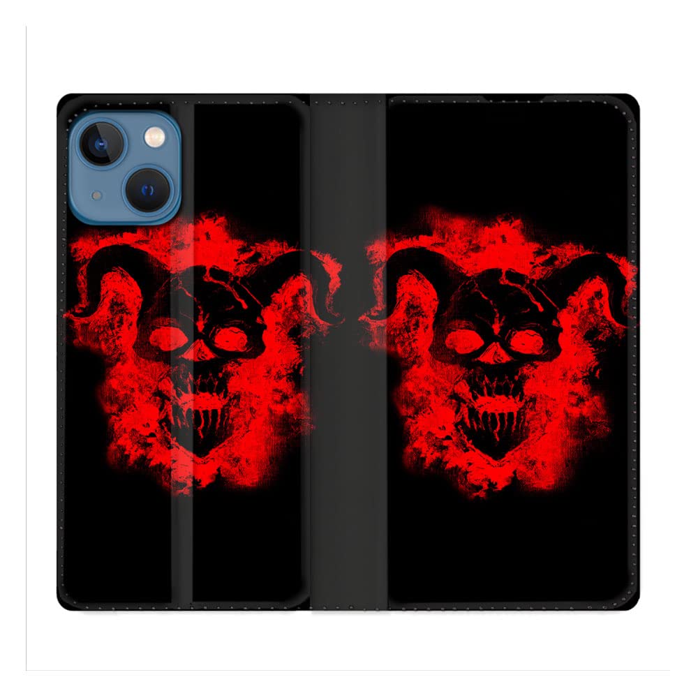 Cokitec Leather Wallet Case for iPhone 14 Pro (6.1) Devil Skull