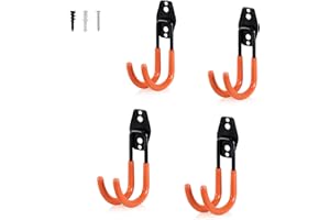 AOBEN Garage Hooks Heavy Duty, Steel Garage Storage Hooks, Utility Tool Hangers and Combinable Wall Mount Garage Hooks for Organizing Ladders, Bikes, Hoses, and More Equipment (Large J, 4 Pack)