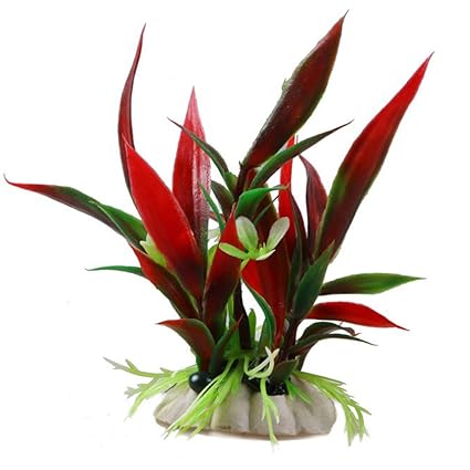 Nicebuty Pianta Per Acquario In Plastica Diametro 12cm Artificiale Da Decorazione Con Foglie Rosse