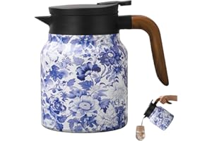 AIZHIYI Vintage Floral Pattern Tea Pot, 1000ml Stainless Steel Thermal Carafe with Built-in Infuser, Long-Lasting Insulation,