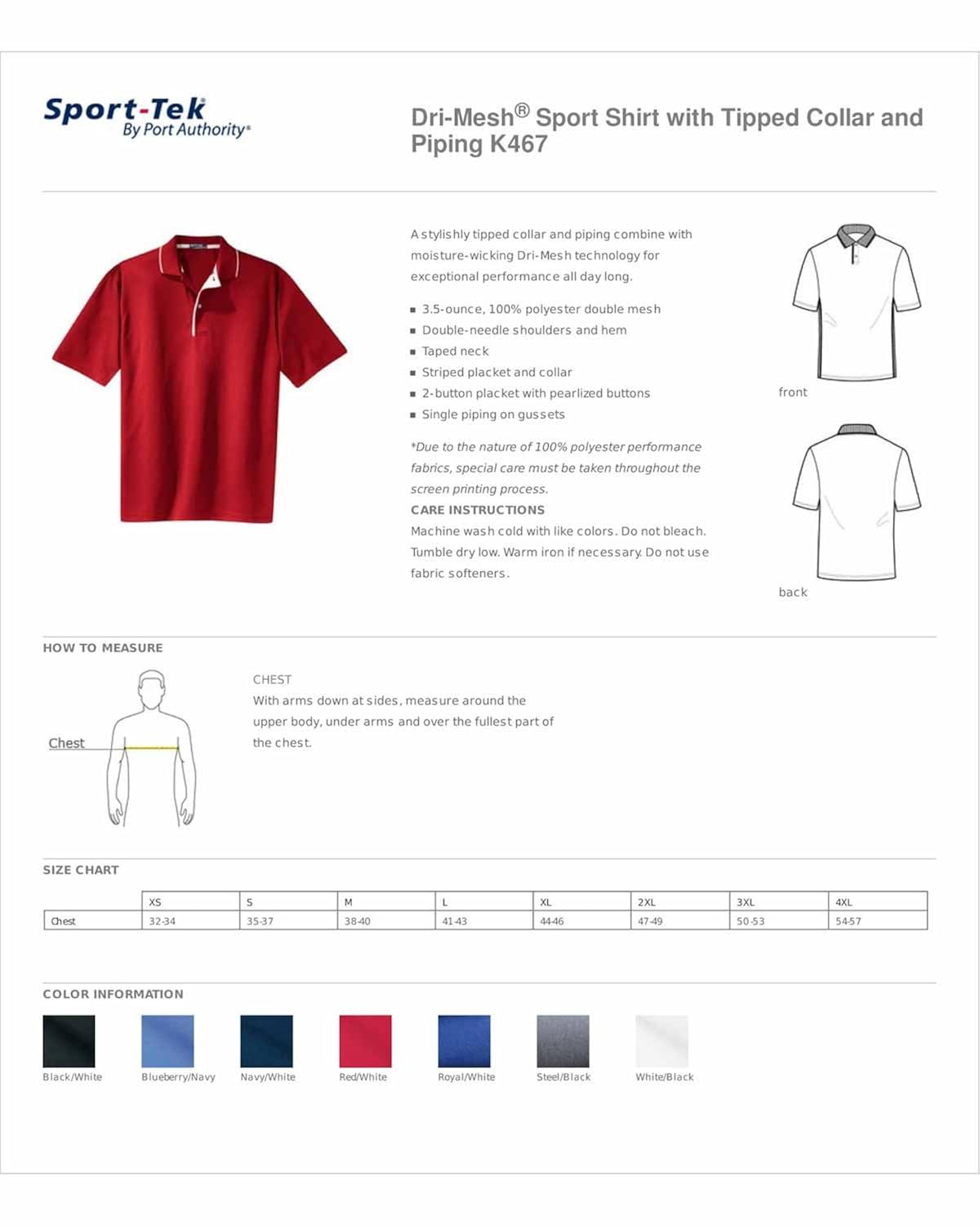 Sport-Tek Mens Tipped Collar Performance Polo Shirt/_Black//White/_Medium