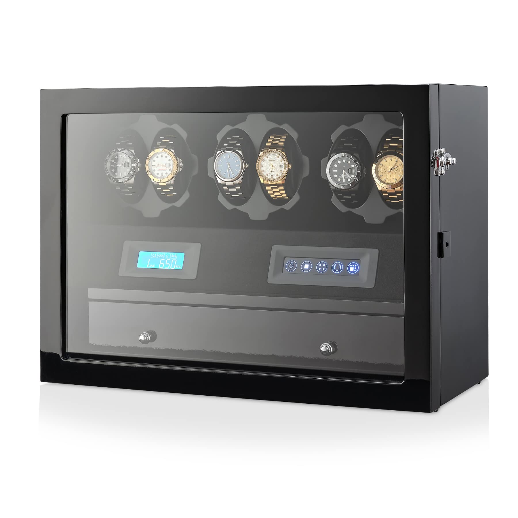 Automatic Watch Winder with 6 Storage Slots, LED Light and Automatic Motor-Stop Option