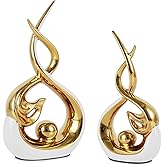 Home Decor Modern Abstract Art Ceramic Statue - 2 PCS White and Gold Sculptures, Mid Century Modern Decor, Elegant Table Centerpieces for Dining Room, Living Room, Office, Entryway, Bookshelf, Mantel