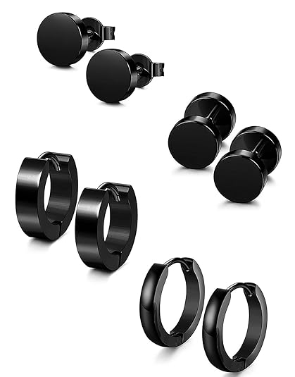 Sailimue 4 Paare Edelstahl Männer Ohrstecker für Herren Damen Hoop Ohrringe Huggie Piercing Ohr 18G