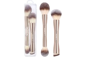 MAANGE Foundation Makeup Brushes, 2Pcs Double Ended Makeup Brush for Blending Liquid Powder Concealer Cream Blush Buffe (Gold)