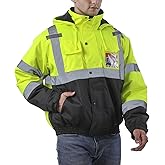 sesafety Reflective Jacket for Men, High Visibility Jackets, Safety Jackets for Men, Hi Vis Construction Bomber Jackets Waterproof with Pockets and Zipper, Black Bottom, Class 3
